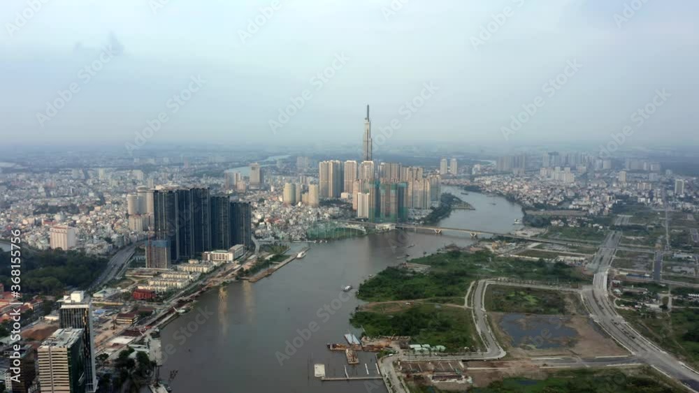 Drone flying towards Landmark 81 in Ho Chi Minh City / Saigon in Vietnam Drone flying towards Landmark 81 in Ho Chi Minh City / Saigon in Vietnam