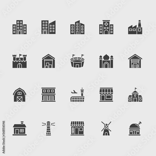 Building icon set, glyph style