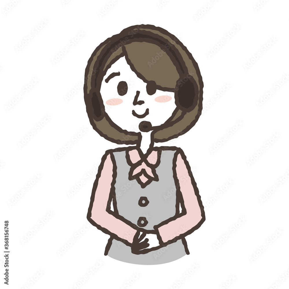 前で手を組む案内係の女性