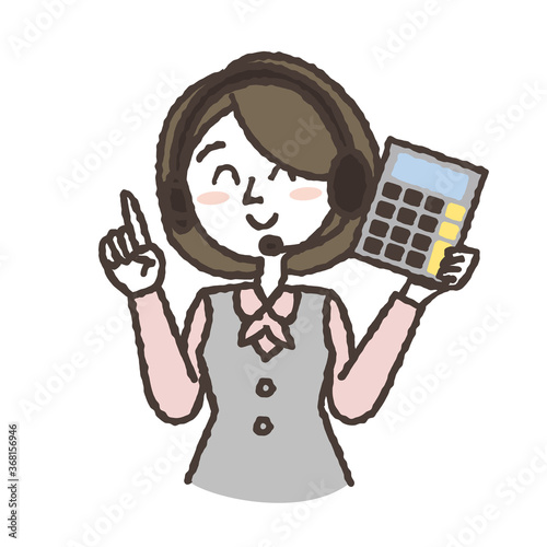 電卓を持つ案内係の女性