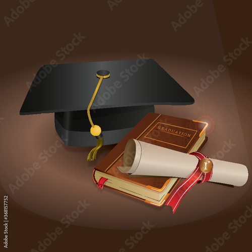 graduation hat book and certificate