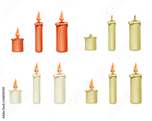 Wax candle in various variations. Illustration for design on a white background.