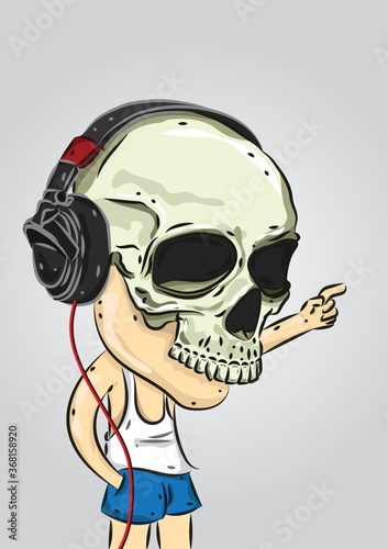 man with a skull mask with headphones on