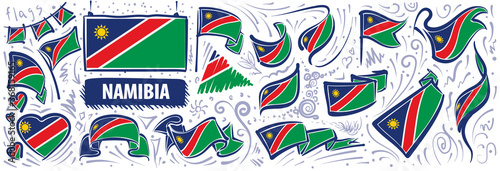 Vector set of the national flag of Namibia in various creative designs
