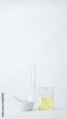 medicine and laboratory glassware for pharmacy and scientific content .