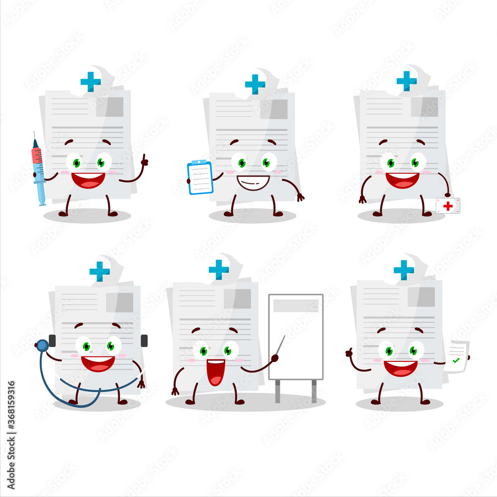 Doctor profession emoticon with essay paper cartoon character Doctor profession emoticon with essay paper cartoon character