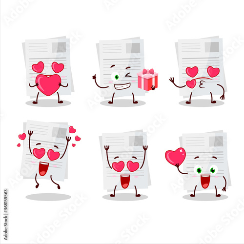 Essay paper cartoon character with love cute emoticon
