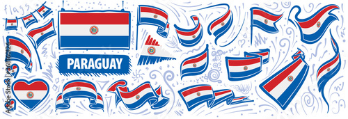 Vector set of the national flag of Paraguay in various creative designs