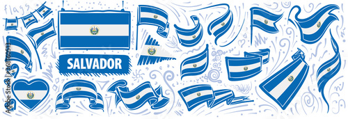 Vector set of the national flag of Salvador in various creative designs