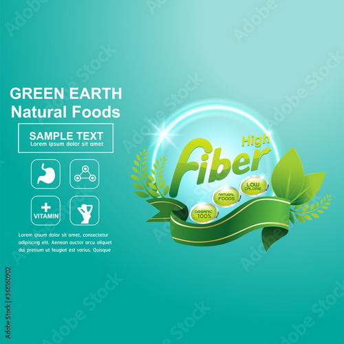 Fiber in Foods Slim Shape and Vitamin Concept Label Vector