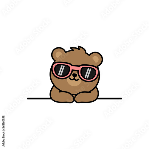 Cute bear with sunglasses cartoon, vector illustration