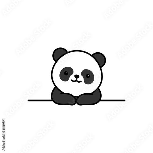 Cute panda over wall cartoon, vector illustration