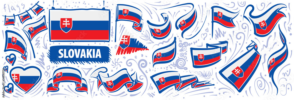 Vector set of the national flag of Slovakia in various creative designs Vector set of the national flag of Slovakia in various creative designs