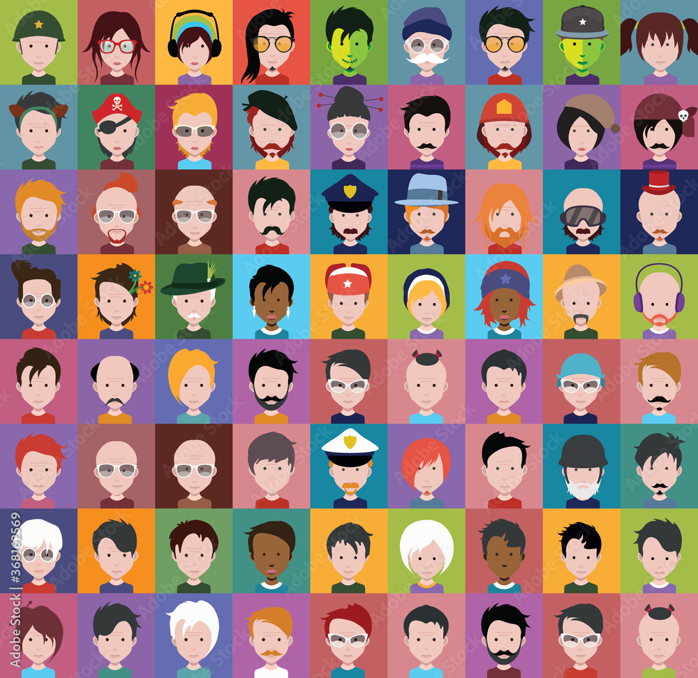 Smiling people avatar set. Different men and women characters collection.