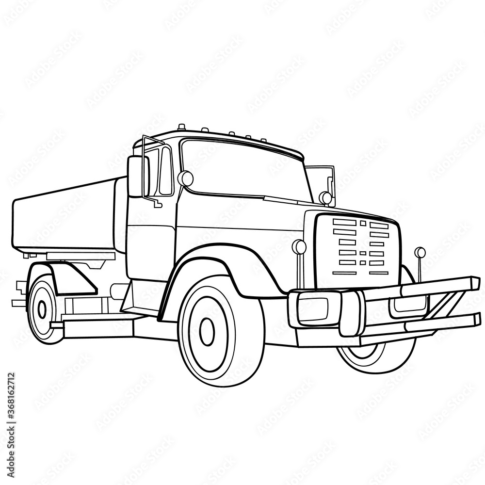 sketch of a truck, coloring book, isolated object on white background, vector illustration,