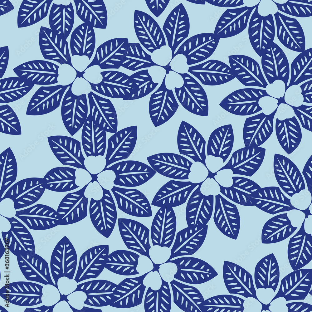 Japanese Flower Leaf Vector Seamless Pattern