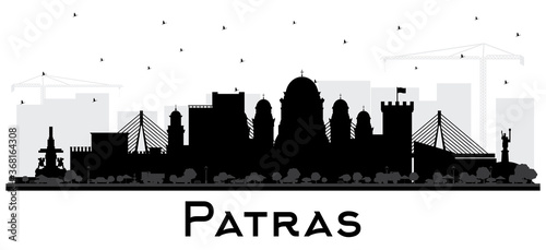 Картината върху платно Patras Greece City Skyline Silhouette with Black Buildings Isolated on White