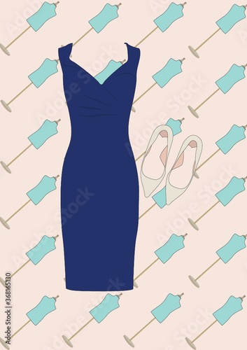 blue elegant dress and footwear