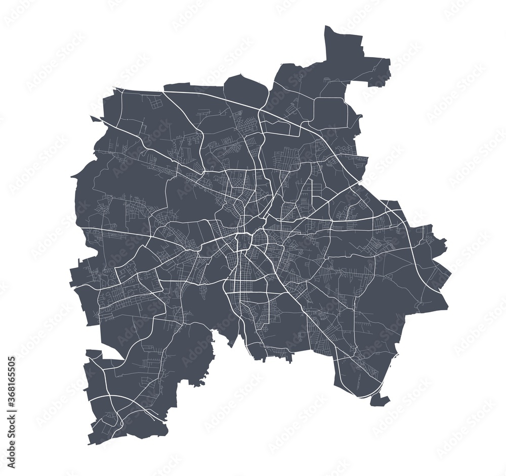 Obraz premium Leipzig map. Detailed map of Leipzig city poster with streets. Dark vector.