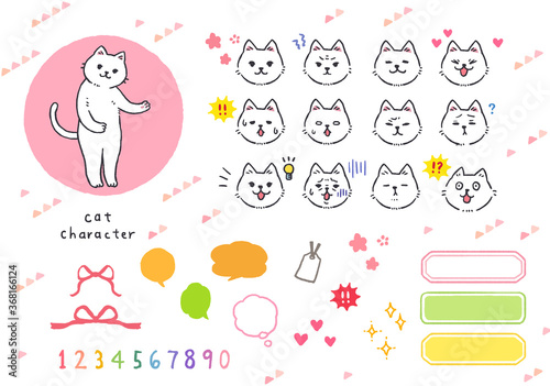猫のキャラクターの表情セット