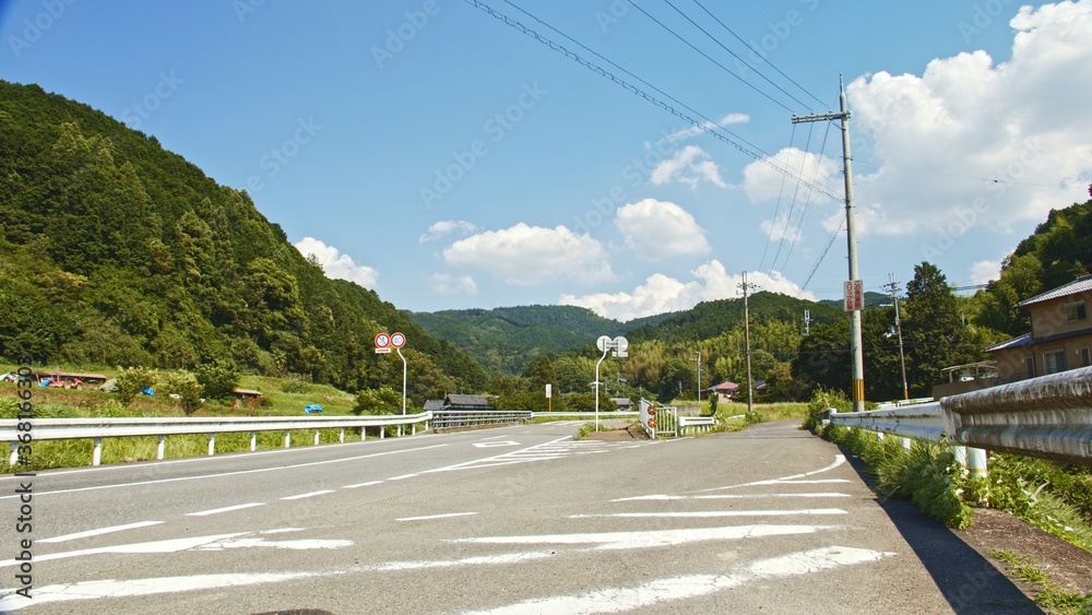A view of a road in a rural village deep in the mountains of Nara Prefecture on June 22, 2020.