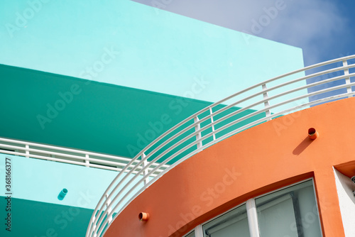 Photo of neon buildings in Miami Beach pink and blue