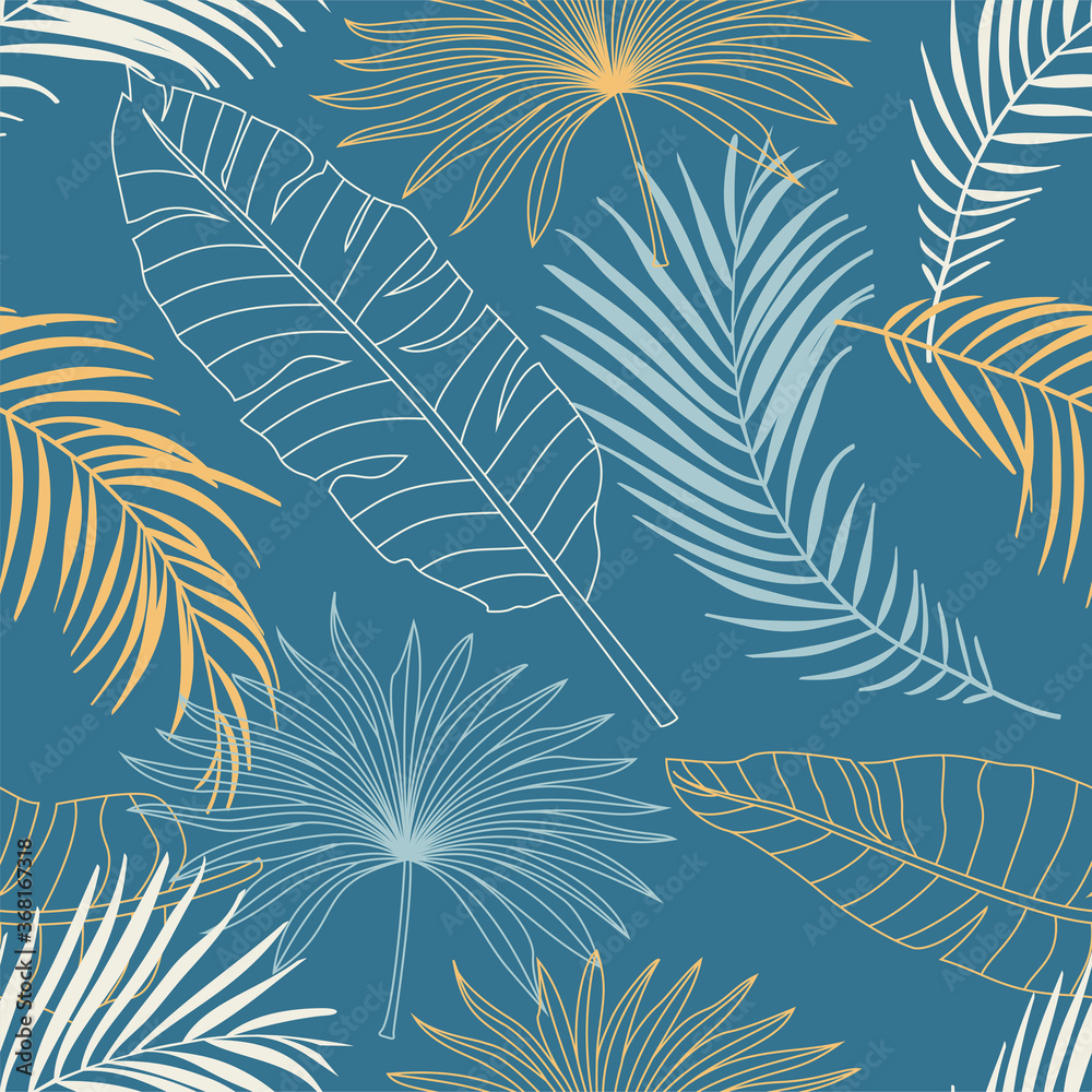 Fototapeta Tropical leaves, jungle leaves seamless floral pattern background	
