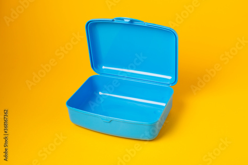 Canvas Print Plastic lunch box on white background, food container for school