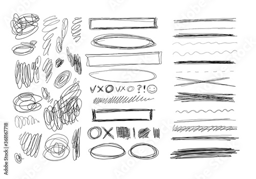 Set of hand drawn lines. Doodle design. Scribble with a pen, stripes with a pencil. Black abstract elements for design. Stock vector isolated on white background