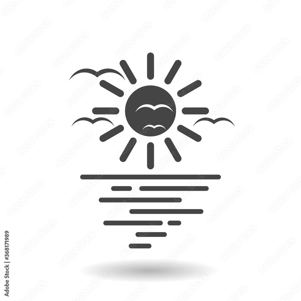 Sun, bird and sea water design concept with shadow Sun, bird and sea water design concept with shadow