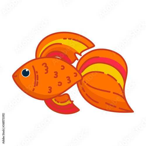 Goldfish isolated in white background. Colorful yellow and orange tropical fish. Vector illustration in cartoon style