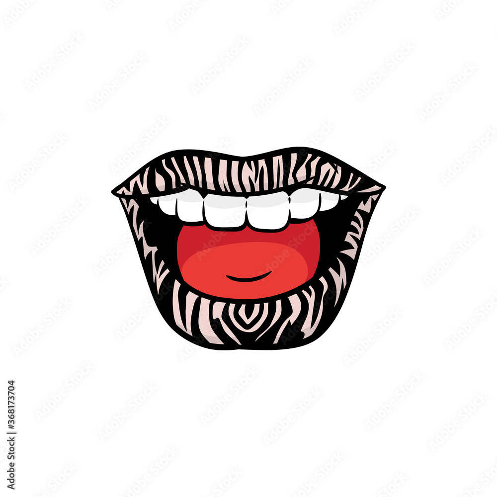 Female smile with zebra print lipstick - colorful isolated sticker Female smile with zebra print lipstick - colorful isolated sticker