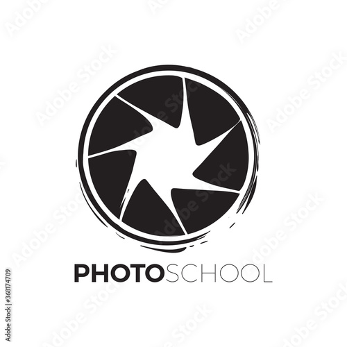Vector shutter illustration. Photography and photo studio hand drawn logo black color sketch. Vector design element, business sign, logo, identity, label, badge and branding object for business.