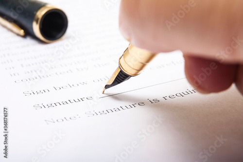 Form for signature. Selective focus
