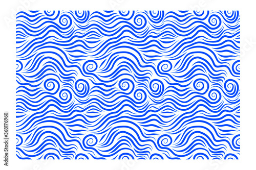 Horizontal seamless pattern of blue waves. Design for backdrops with sea, rivers or water texture.