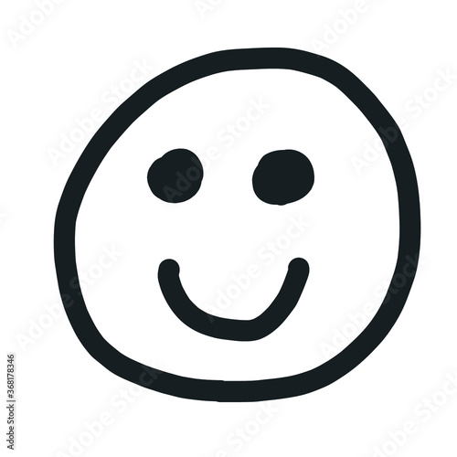 Emotion on face. Happy. Hand drawn doodle. Black image isolated on white background. Simple hand made creative style. Vector EPS 10. 