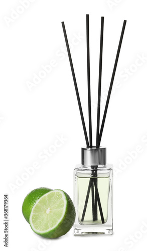 Citrus reed diffuser on white background