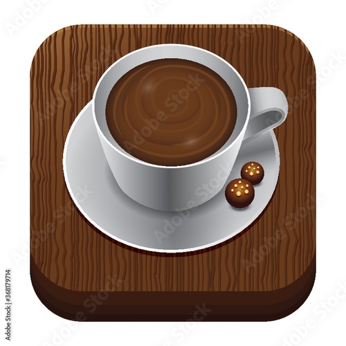 a cup of coffee on wooden trencher