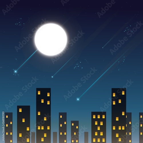 night view of city with shooting stars