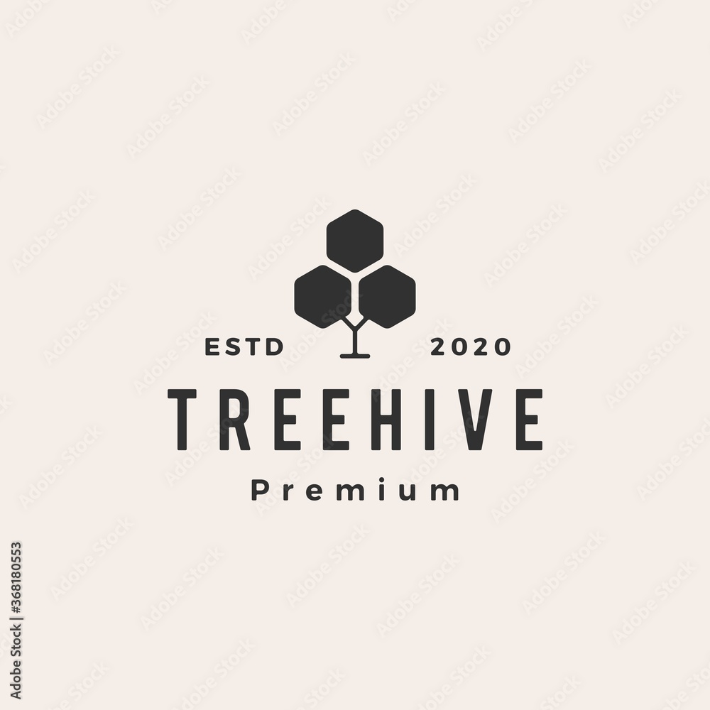 Fototapeta premium hexagon tree hive hipster vintage logo vector icon illustration