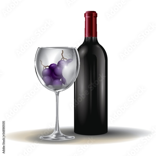 wine bottle and grapes in glass