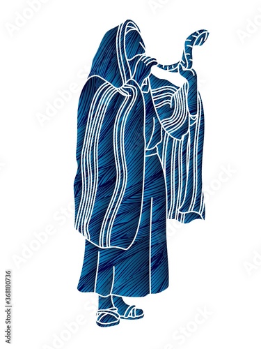Jewish blowing the shofar horn cartoon graphic vector