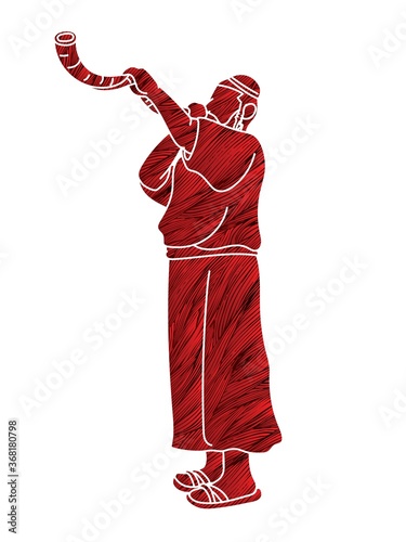 Jewish blowing the shofar horn cartoon graphic vector