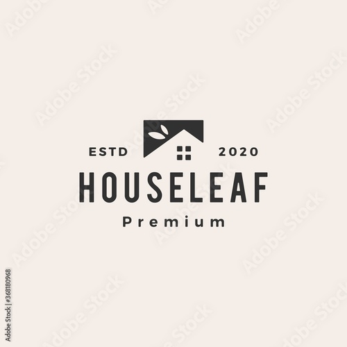 leaf house home mortgage roof architect hipster vintage logo vector icon illustration