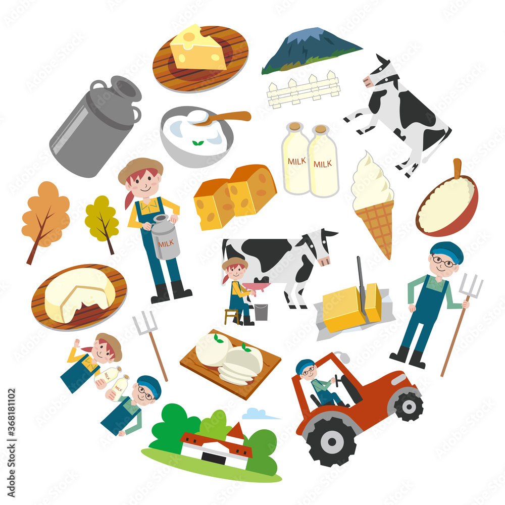 牧場 酪農 イラストセット Stock Vector Adobe Stock