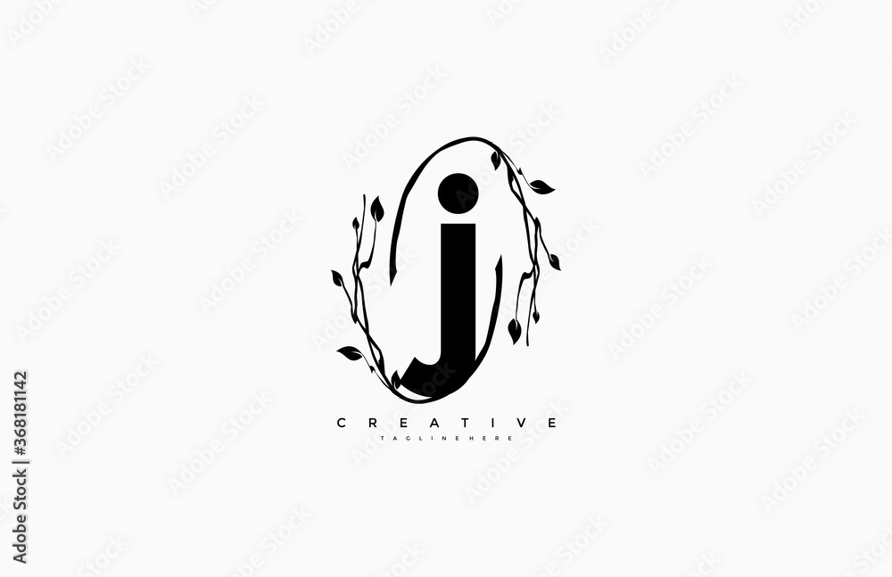 Vector Letter J with Elegant Ring Swoosh Decorative Leaf Vector Logo Vector Letter J with Elegant Ring Swoosh Decorative Leaf Vector Logo