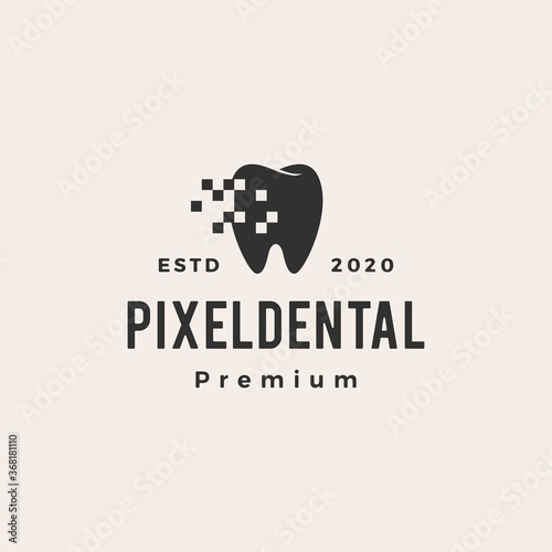 pixel dental digital hipster vintage logo vector icon illustration