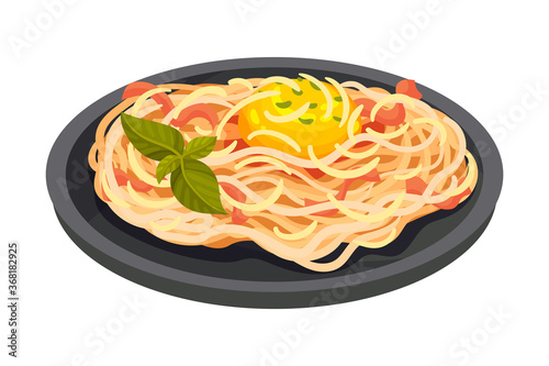 Spaghetti with Meat as Italian Cuisine Dish Vector Illustration