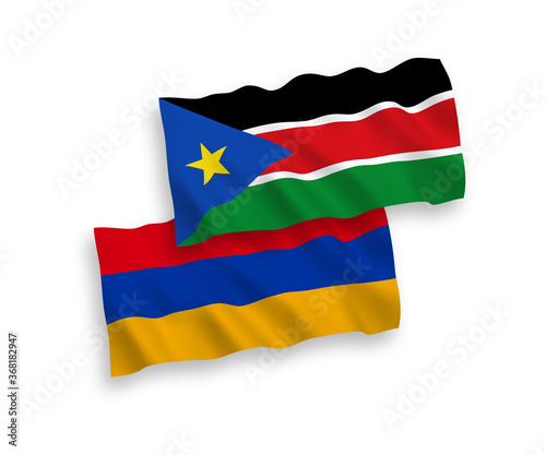 Flags of Republic of South Sudan and Armenia on a white background