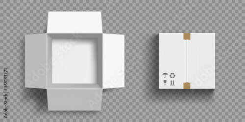 Open and closed cardboard boxes. Vector mock up.